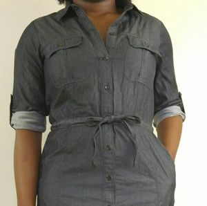 Gap Gray Button Down Drawstring Shirtdress Size S